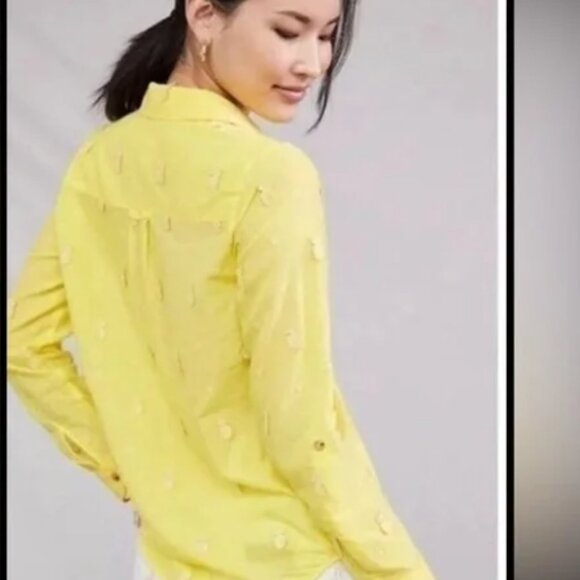 Mauve by Anthropologie Yellow Pineapple Embroidered Buttondown Blouse | Size M - Picture 4 of 13